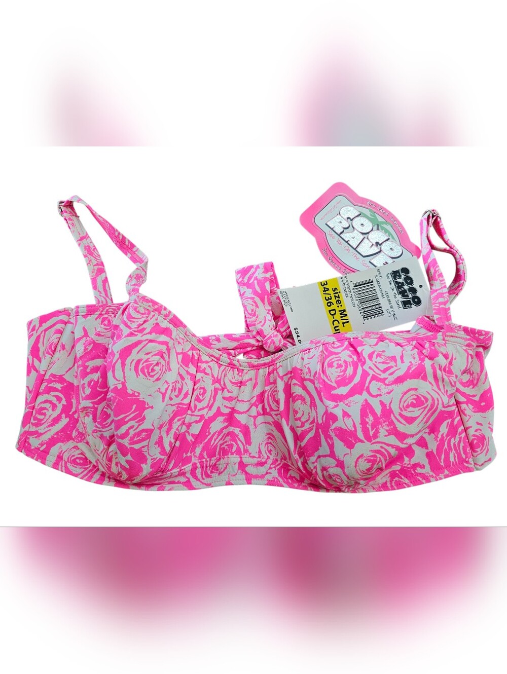 Coco Rave Bikini Top Pink & White Size M/L 34/36D NWT